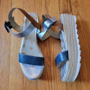 Boden Espadrille Platform Sandals 40 Brown Blue Metallic Silver LENA 8.5‎